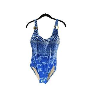 Carol Wior women’s floral mosaic, blue, one piece, swimsuit, size medium